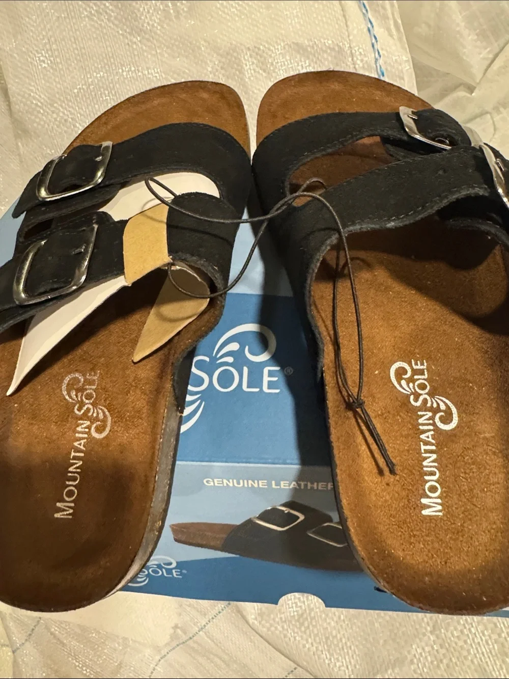 Mountain Sole Women’s Black Double-Buckle Leather Sandals